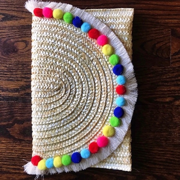 New #Straw Fringe Pom Pom Clutch - Picture 2 of 8